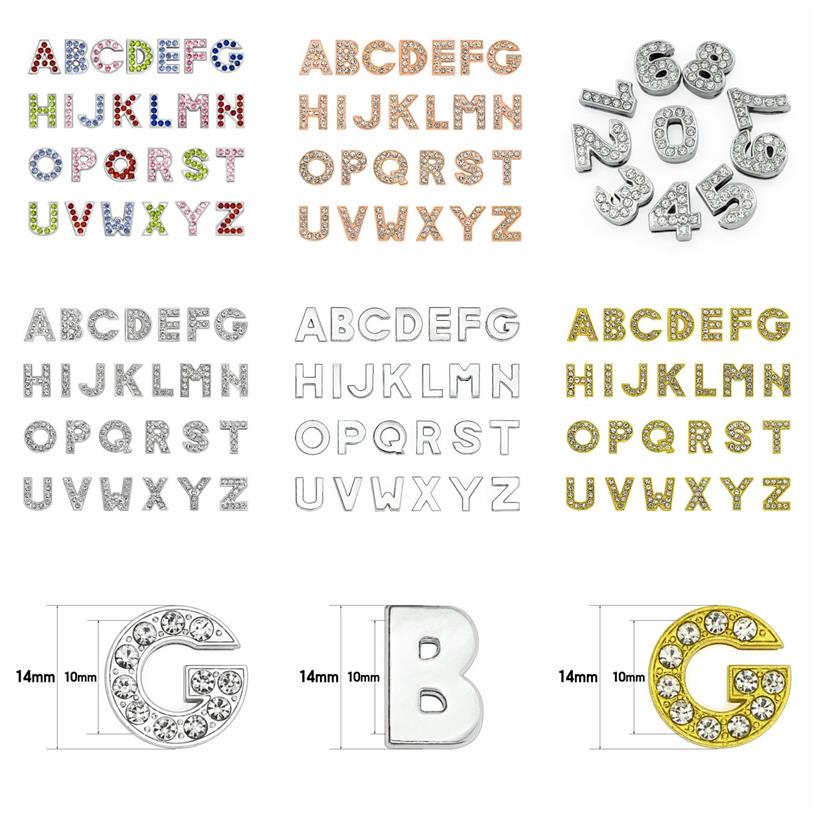 130st 10mm engelska bokstäver pärla kepsar a-z guldfärg full strass glid charms diy tillbehör passar husdjur collarwristband nyckelchain275s