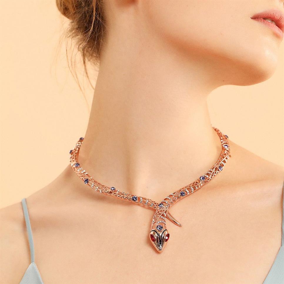 Viennois Rose Gold Color Naszyjnik wąż dla kobiet Naszyjniki dławiki kryształowy Naszyjniki