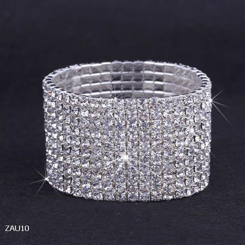 Pulseira elástica de strass branco com 10 fileiras, pulseira elástica para festa, casamento, joias de noiva ZAU10 5187k