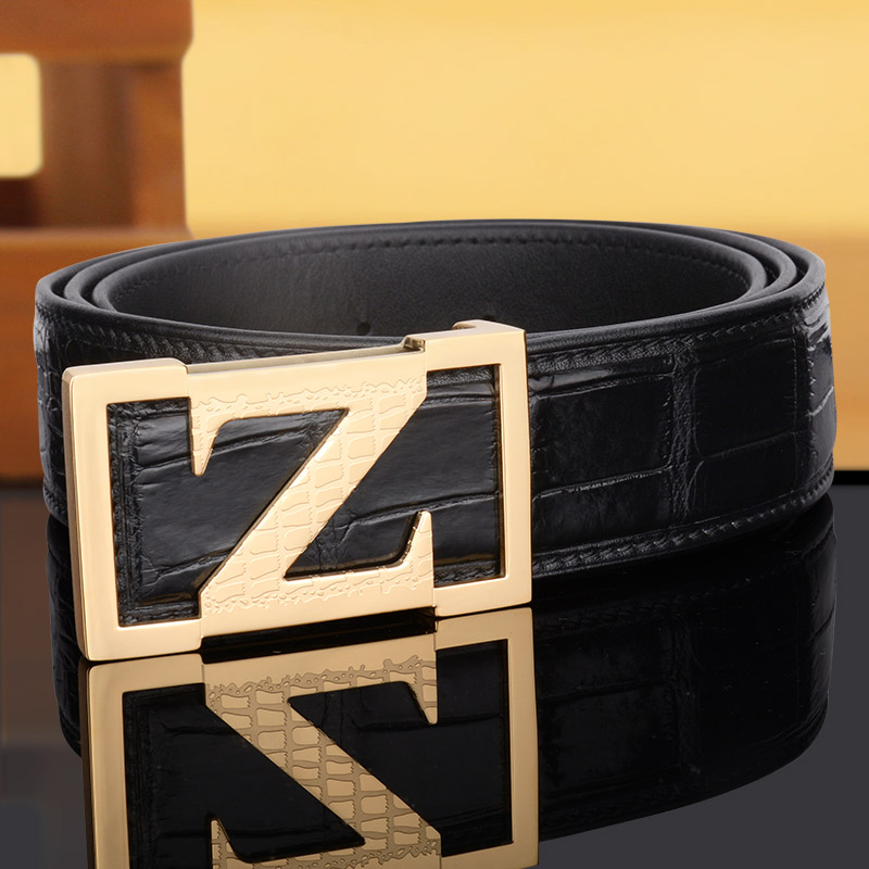 Crocodile belt men's leather Z-line luxury brand leisure belt high-end smooth buckle inner wear men's belt genuine