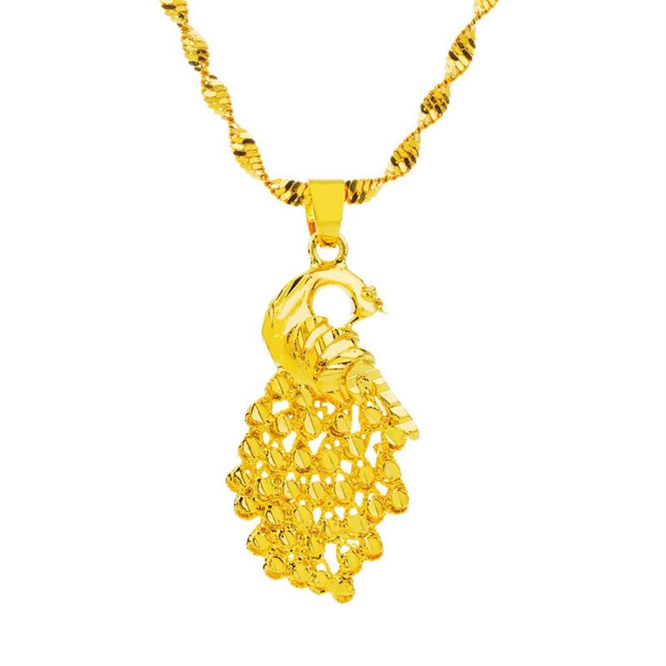 Collana con ciondolo a forma di pavone, collana con ciondolo da donna, in oro giallo 18 carati, bellissimo regalo, goccia 315h