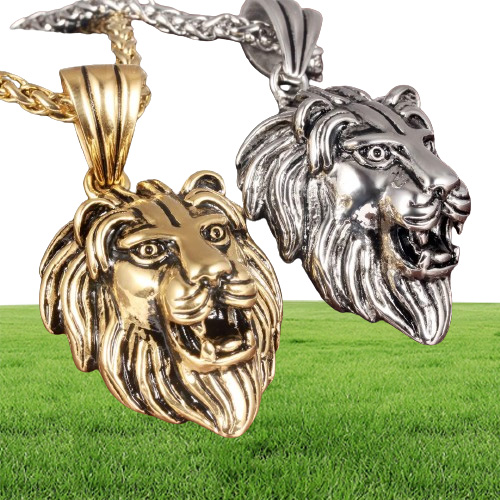 Fashion Hip Hop Jewelry Crown Lion Head Pendant Iced Out Clear Rhinestones Curb Cuban Chain Stainless Steel Necklace258A6321025