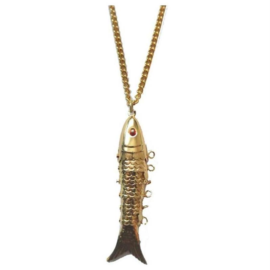 Pendant Necklaces Women Men Biker Jewelry Accessories Statement Necklace Vintage Classic Metal Gold Articulated Fish NecklacePenda266A