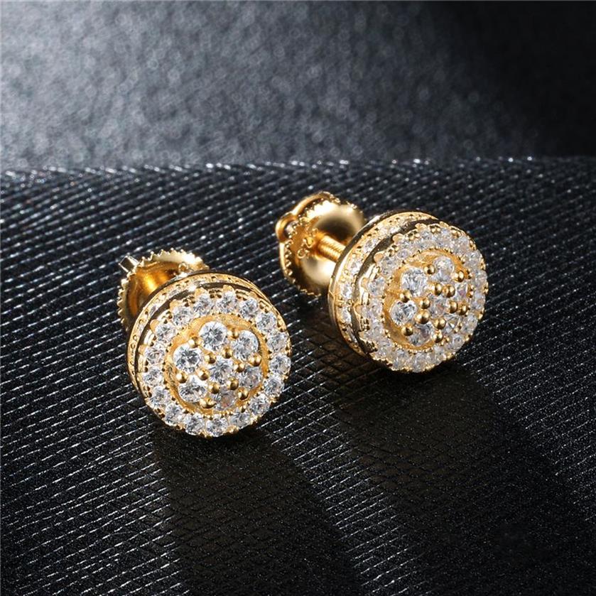 Yellow Gold Color Hiphop CZ Zircon Square Stud Earrings for Men Women and Girls Gifts Diamond Earrings Studs Punk Rock Rapper Jewe286r