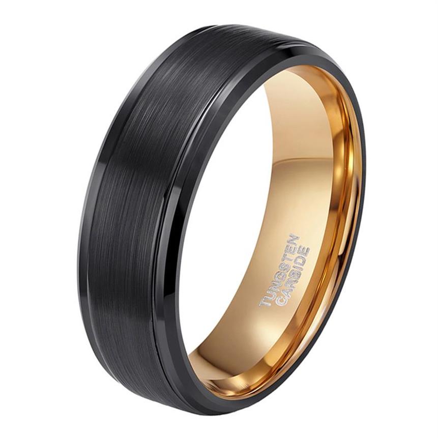 Somen Ring Männer 8mm Schwarz Wolframcarbid Ring Gebürstet Gold Inlay Männlich Vintage Ehering Verlobungsringe anillos hombre Y1128280J