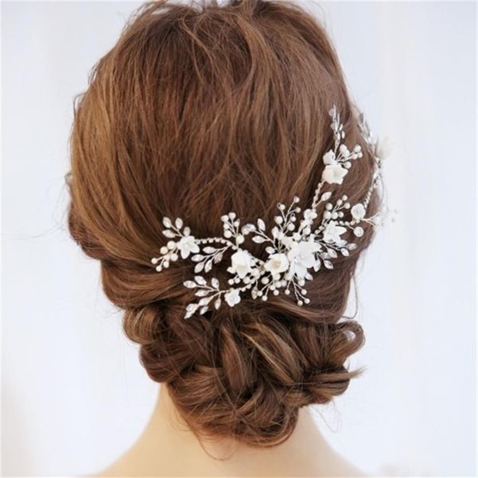 NPASON Charme nuziale floreale capelli vite perle pettine da sposa pezzo di capelli accessori donne prom copricapo gioielli W01042914