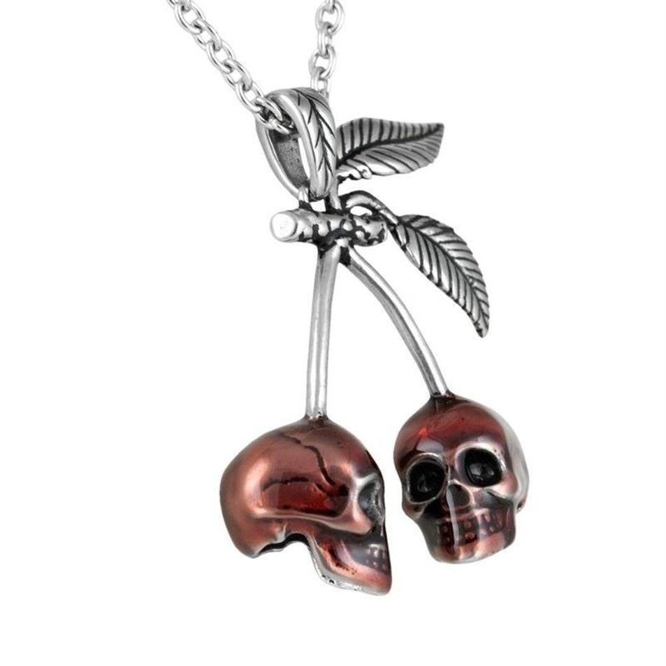 Collares colgantes Retro Skull Cherry Necklace Hombres Mujeres Cadena Biker Punk Joyería Regalo WholePendant242J