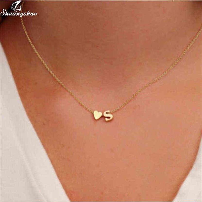 Shuangshuo Tiny Initial S Cute Mini Heart Choker Necklace Chain Love Letter Pendant Women Simple Holiday Collier Girlfriend Gift G324n