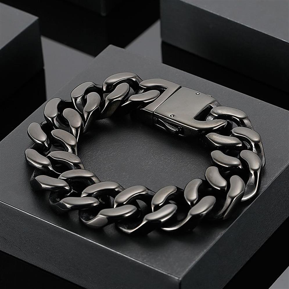 Bracelet en acier inoxydable bijoux noir grand bracelet cubain lien chaîne mode tendance 20mm 8 66 pouces 146g poids européen et A355e
