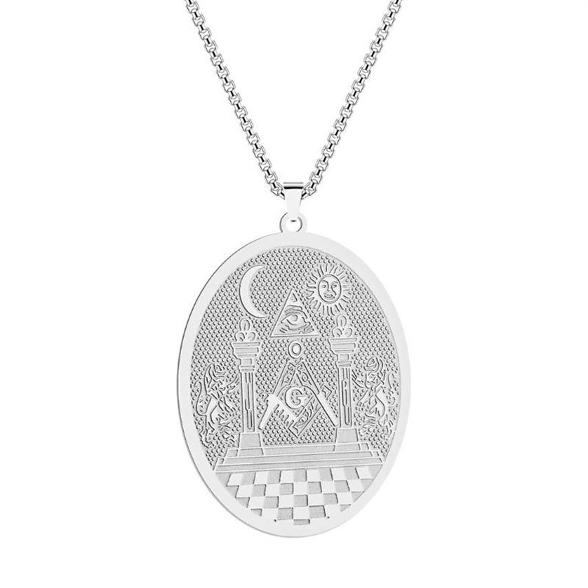 Pendentif Colliers Collier de maçonnerie maçonnique en acier inoxydable pour hommes Piliers jumeaux Boaz et Jachin Médaille Dropship2876