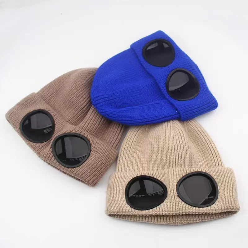 Unisex Fleece Ski Caps Beanie Winter Windproof Hat with Goggles Knitted Warm Wool Hats Snow Ski Skull Outdoor sports Cap fashion skull beabies