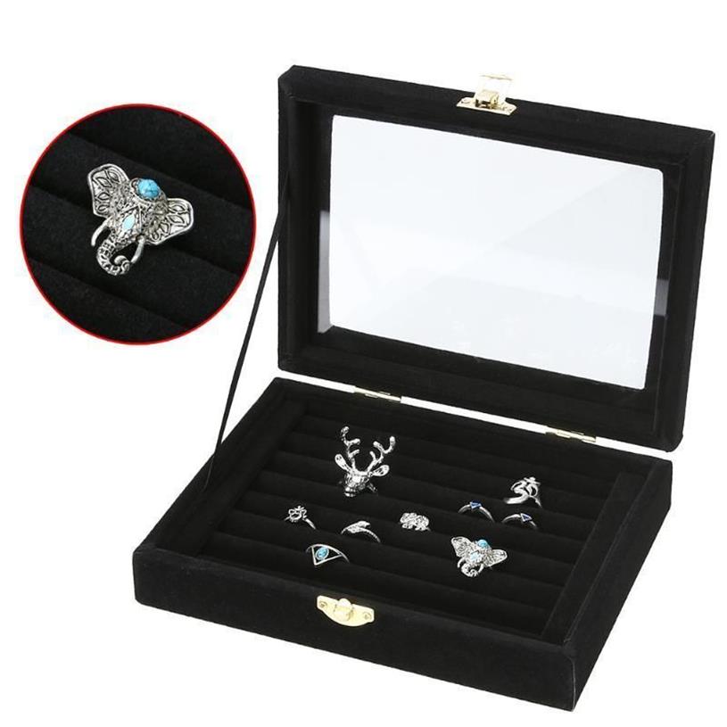 Jocestyle New Velvet Jewelry Jewel Box Jewelry Organizer Display förvaringsglasskyddshållare Rack för ringörhängen C19021601227N