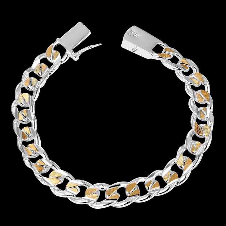 Bracciale gioielli da uomo Pulseras argento 925 10 mm larghezza 21 cm spessore squisito moda donna Fine262D