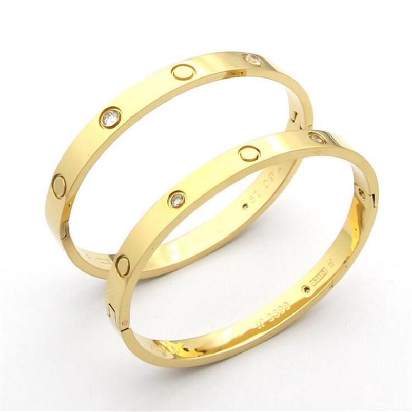 Klassisk ergonomi oval 3 storlekar 16 cm 17 cm 19 cm aldrig blekna lyxiga armband smycken rostfritt stål silver guld roslås diamantbrac237e