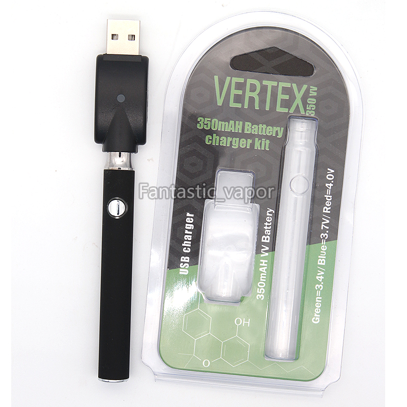 Vertex Preheating Battery 350mah Variable Voltage Blister Pack USB Charger Kits Rechargeable For 510 Thread Cartridge Mix Color