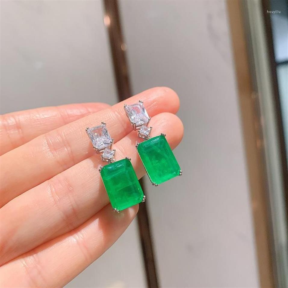 Stud Earrings Fashion Design Square Cut Emerald CZ Drop Earring Female Silver Color Dangler Vintage Wedding Engagement Jewelry294v