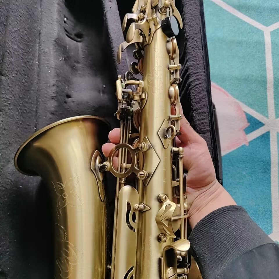 Saxophone Alto en laiton des états-unis, finition satinée brossée Antique, modèle instruments de musique professionnels à vent avec accessoires
