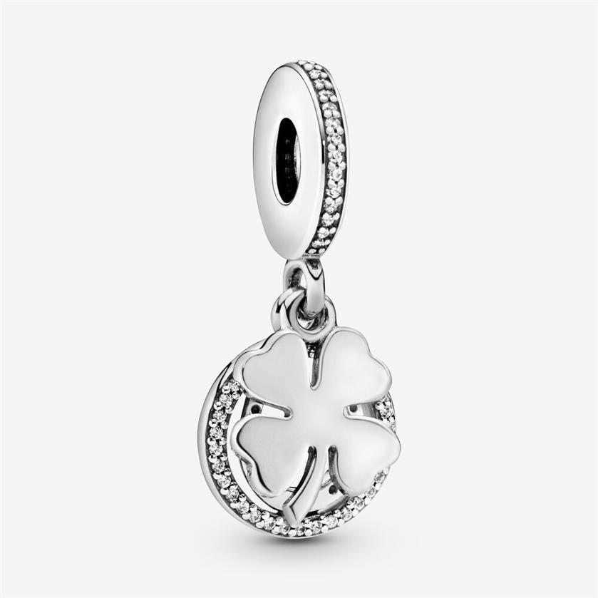 100% Plata de Ley 925 Lucky trébol de cuatro hojas cuelgan los encantos aptos para la pulsera europea original del encanto joyería de las mujeres Accessori266I