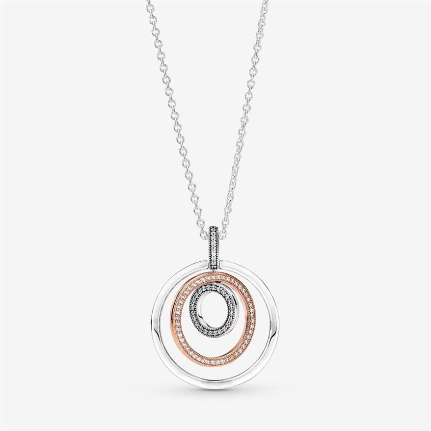 Nouveauté 100% 925 argent Sterling deux tons cercles pendentif collier mode fabrication de bijoux pour les femmes cadeau 2108