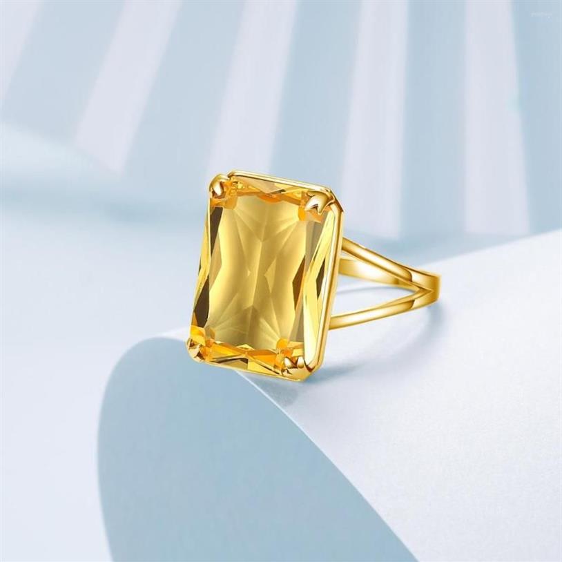 Anillos de racimo Real 925 plata esterlina para mujeres Citrine Crystal Compromiso Anillo de dedo Chapado en oro Regalo de aniversario Mujer Jewelr2484