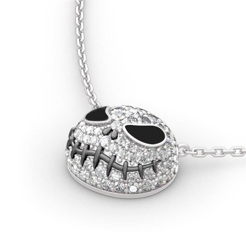 Nightmare before Christmas Skeleton Necklace Jack Skull Crystals Pendant Women Witch Necklace Goth Gothic Jewelry Whole J1218193G