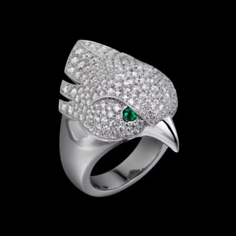 Кольцо с головой орла в виде денег, нейтральное индивидуальное мерцающее кольцо высшего качества, роскошные кольца с птицами, глаза, инкрустированные зеленым цветом Cry234o