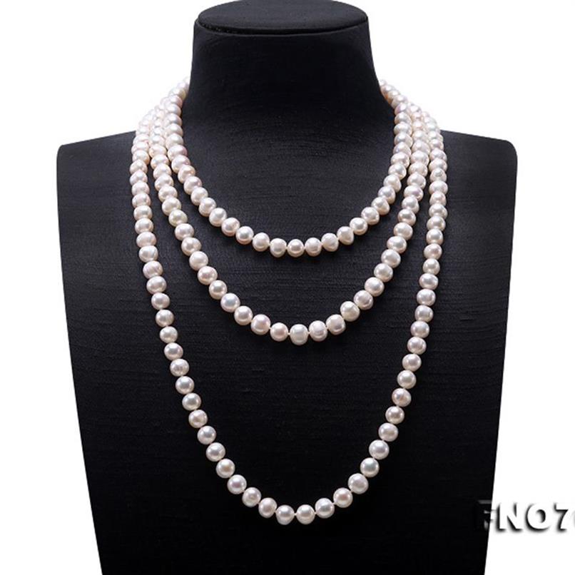 JYX Pearl Sweater Necklaces Long Round Natural White 8-9mm Natural Freshwater Pearl Necklace Endless charm necklace 328 201104245l