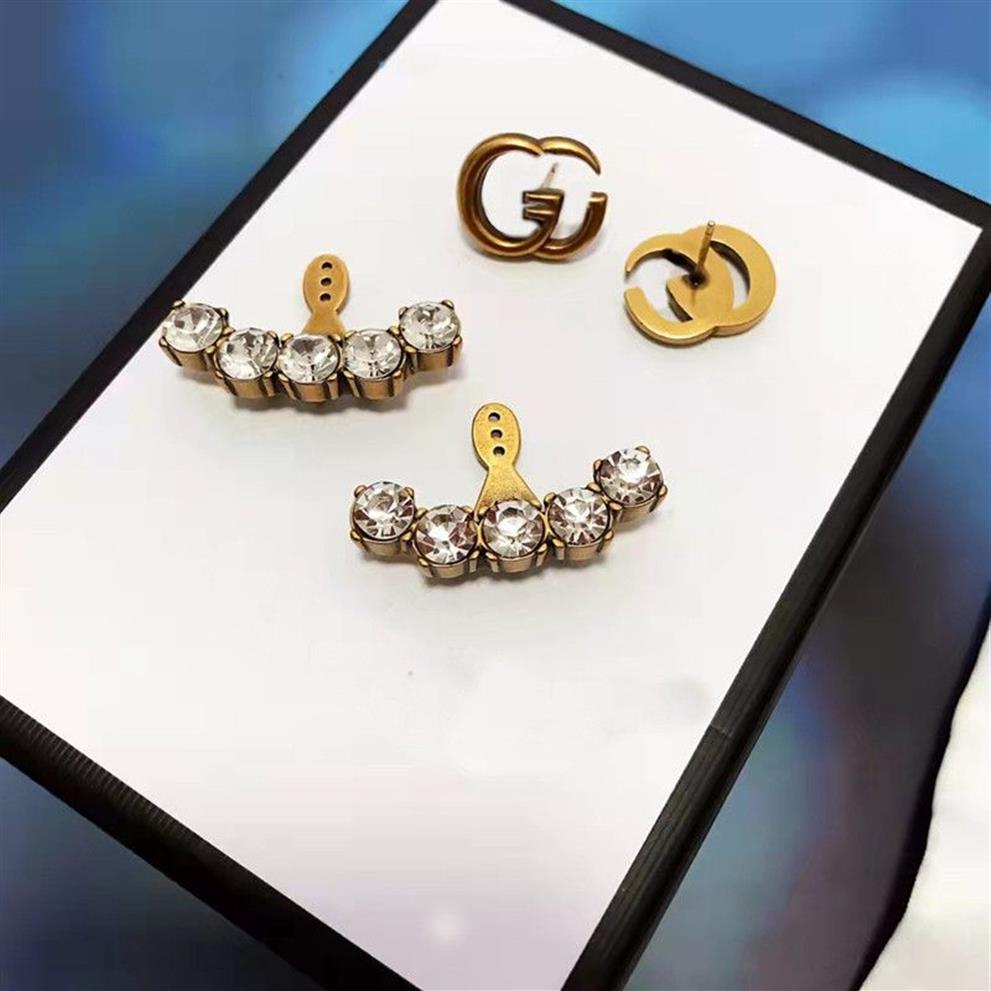 Boucles d'oreilles de créateurs Charme classique en relief avec des clous de diamant Rétro Double lettre Boucle d'oreille à double usage Eardrops Bijoux pour femmes Lo279B