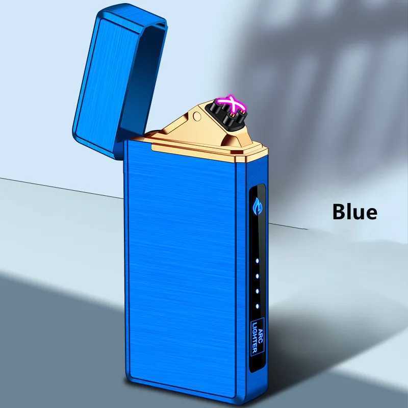 New Fingerprint Induction Dual Arc Lighter Metal Outdoor Electric Windproof USB Charging Pulse Flameless Men's Gift