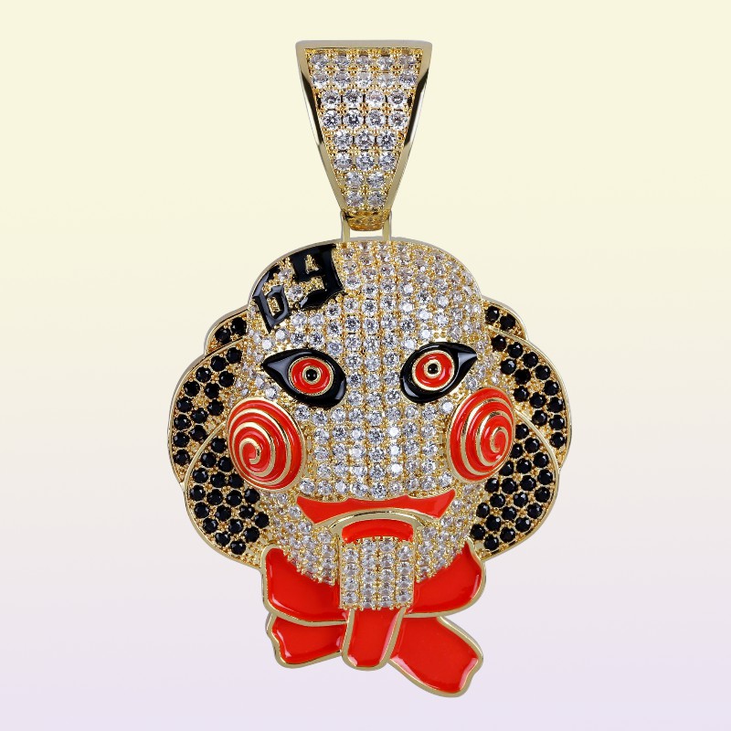 Gioielli Hip Hop Ciondolo ghiacciato Collana di design di lusso Mens Pendenti a catena in oro Bling Diamond Clown Tekashi69 Saw Billy Cosplay2048410