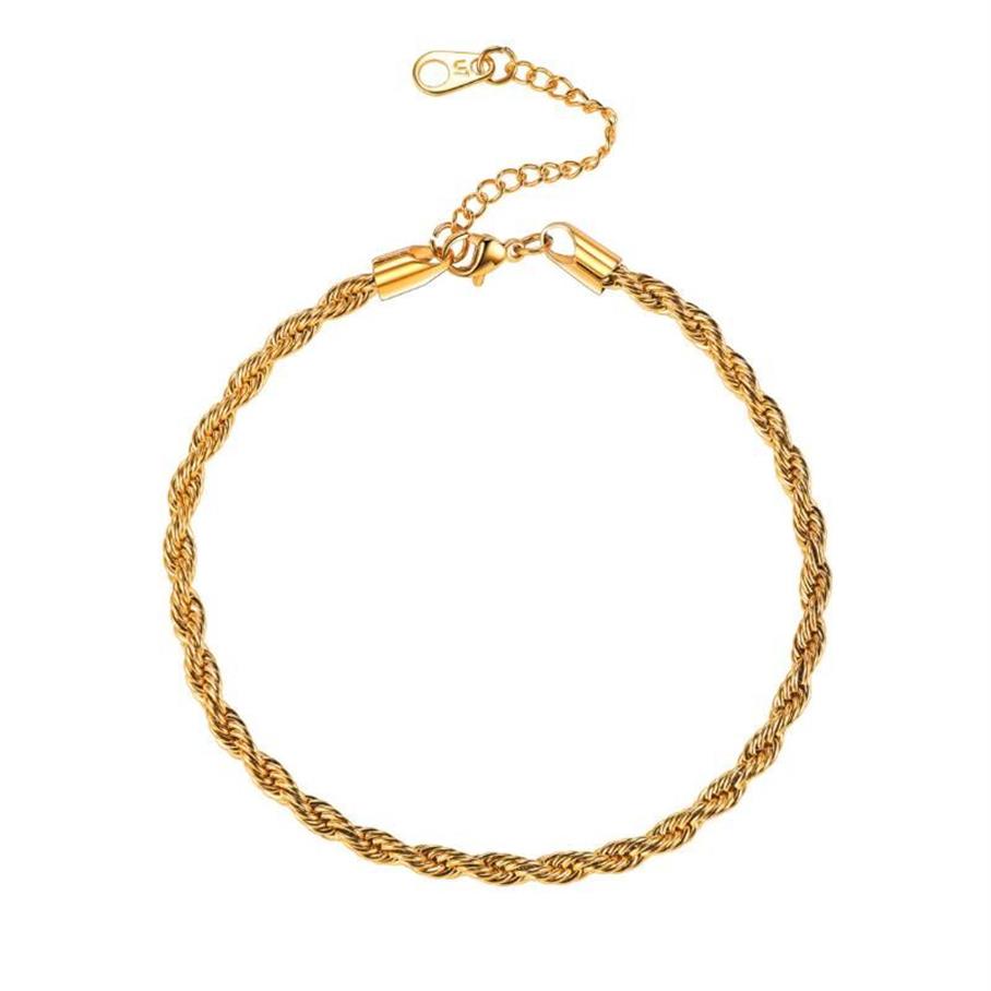 Tobilleras Mujeres Niñas Joyería Descalza Oro Acero Inoxidable Charm Cuerda Cadena Tobillera Pulsera Pie 22-27 Cm De Largo A334239M