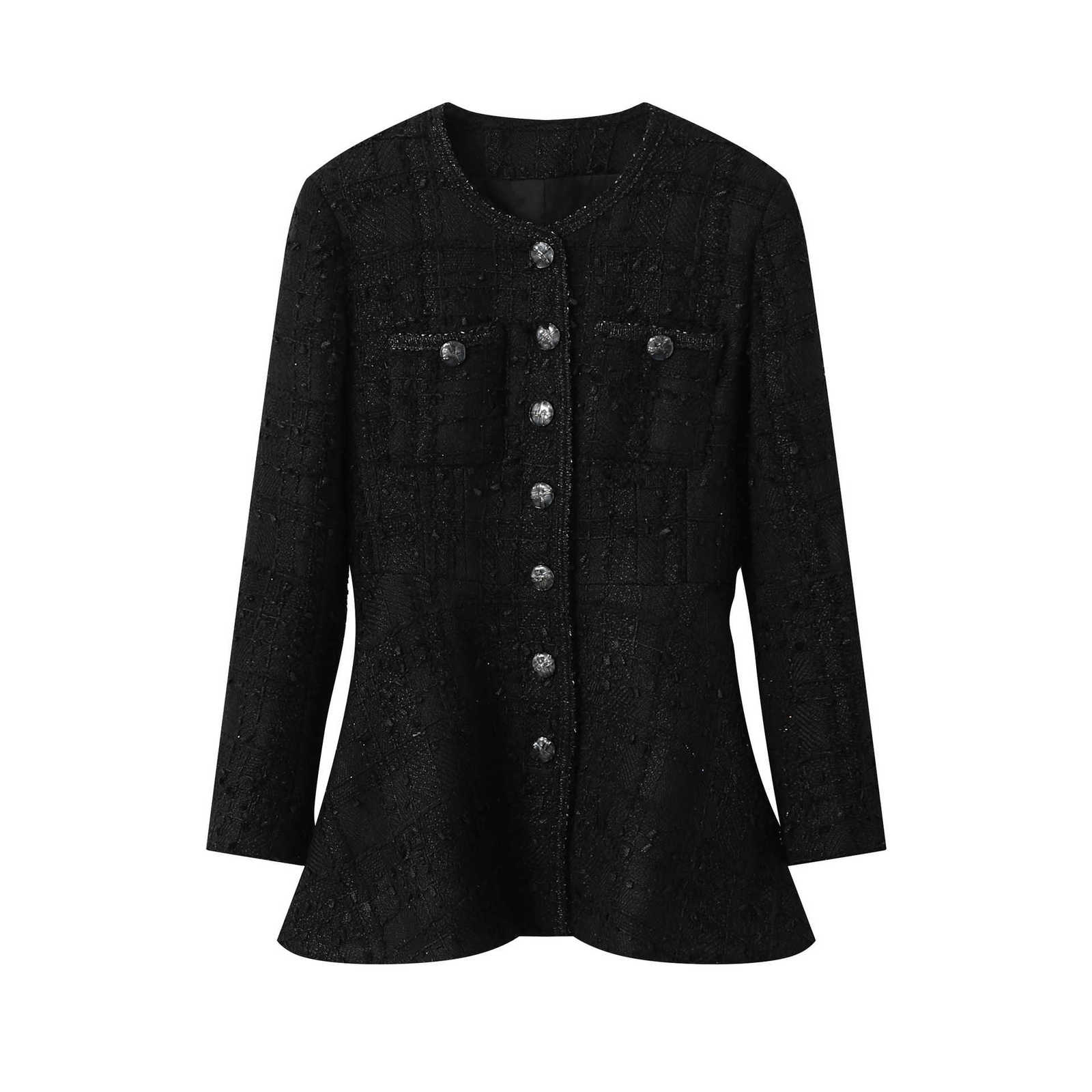 Chaquetas de mujer Diseñador Marca Francés Espectáculo de lujo Estilo Plaid Celebridad Pequeña fragancia Vestido Seda brillante Grueso Negro Cintura Wrap LCEP