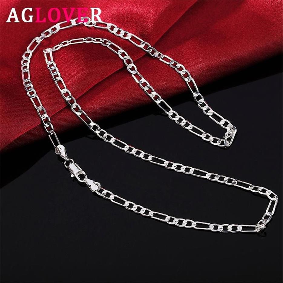 Kettingen AGLOVER 925 Sterling Zilver 16 18 20 22 24 26 28 30 Inch 4MM Link Ketting Voor vrouw Man Mode Bruiloft Sieraden Gift257Y