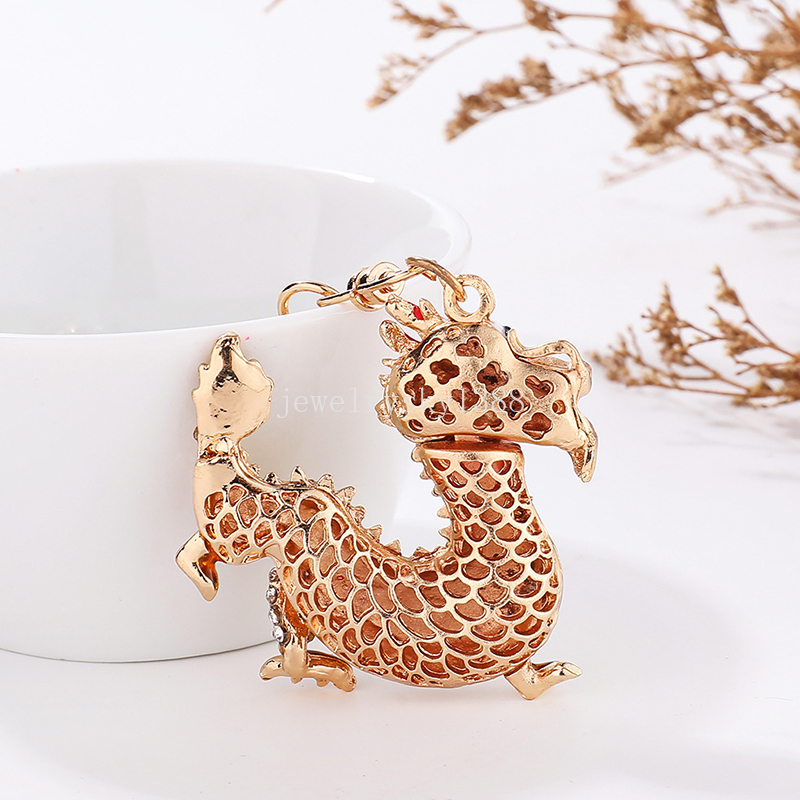 New Cartoon Rhinestone Chinese Zodiac Dragon Pendant Keychain Men's Key Ring Accessories Women Men Bag Accessories Gifts