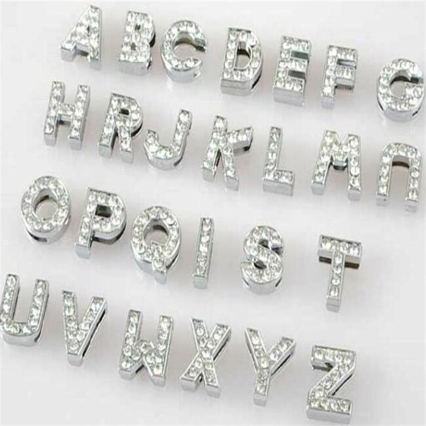 Entier 10mm / A-Z strass complets lettres coulissantes DIY Alphabet Charm Accessoires adaptés aux porte-clés collier pour animaux de compagnie 10mm287H