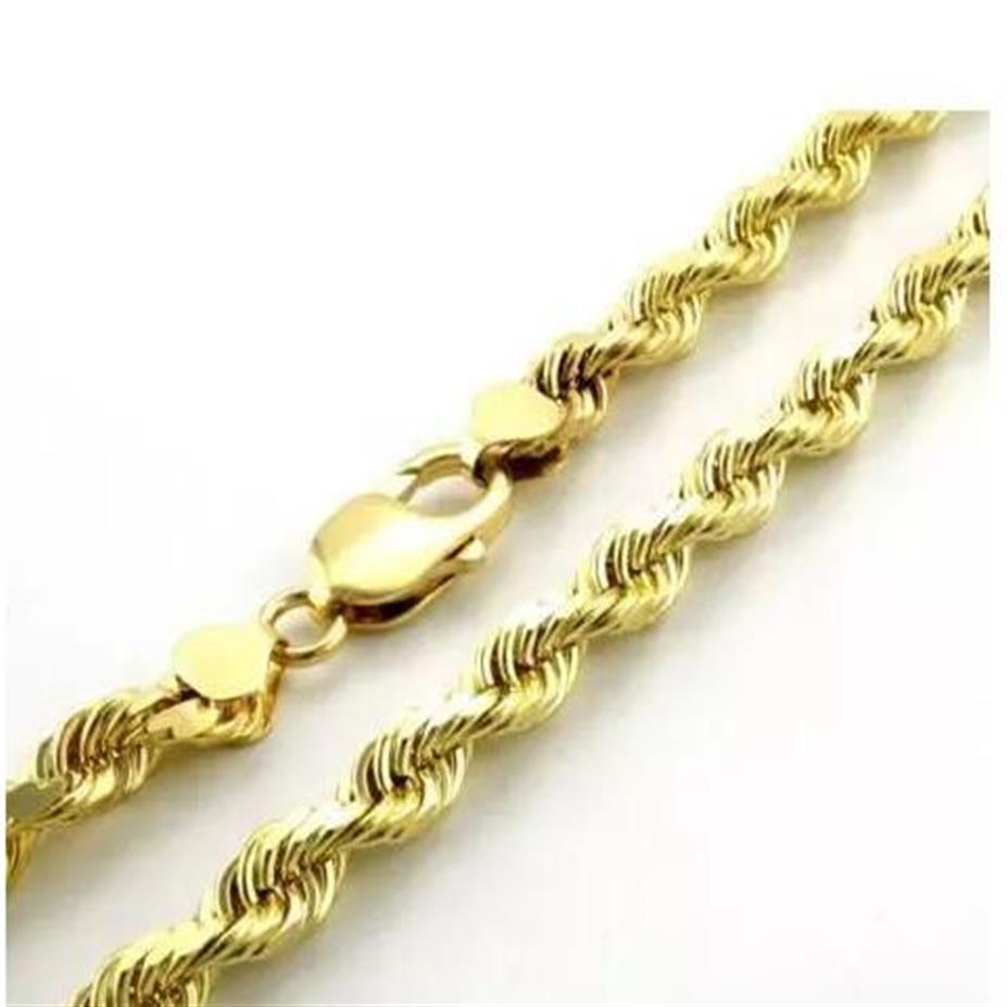 Collier à maillons en corde plaqué or jaune 10 carats pour homme, épais de 7 mm, taille diamant, 24 194J