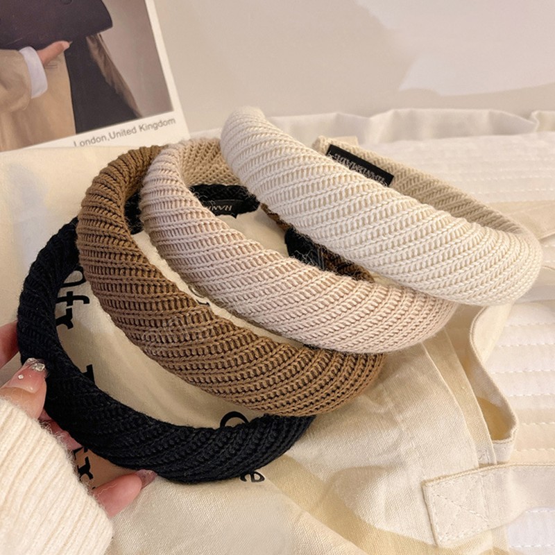 Autumn Winter Knit Wool pannband Fashion Girls Sticking Hairband Women Elegant Wide Hair Hoop Band Tjockna hårtillbehör