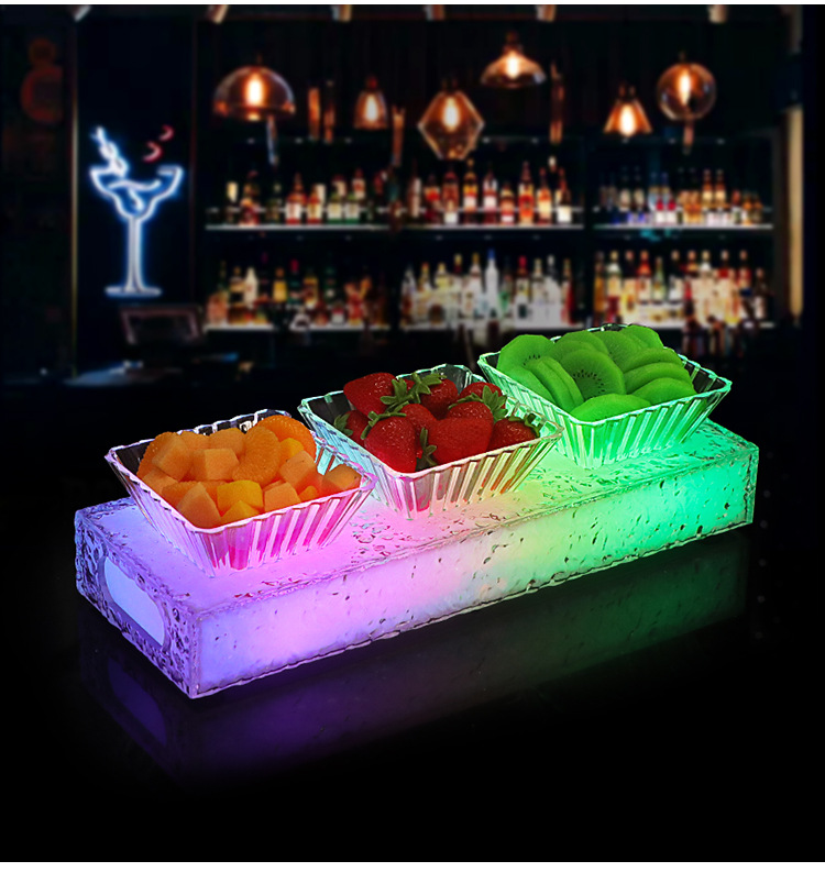 Placa de frutas de gelo acrílico ktv especial brilho de gelo suporte para pratos quatro seis placa de frutas secas barra led lanche placa