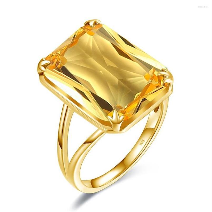 Anillos de racimo Real 925 plata esterlina para mujeres Citrine Crystal Compromiso Anillo de dedo Chapado en oro Regalo de aniversario Mujer Jewelr2484