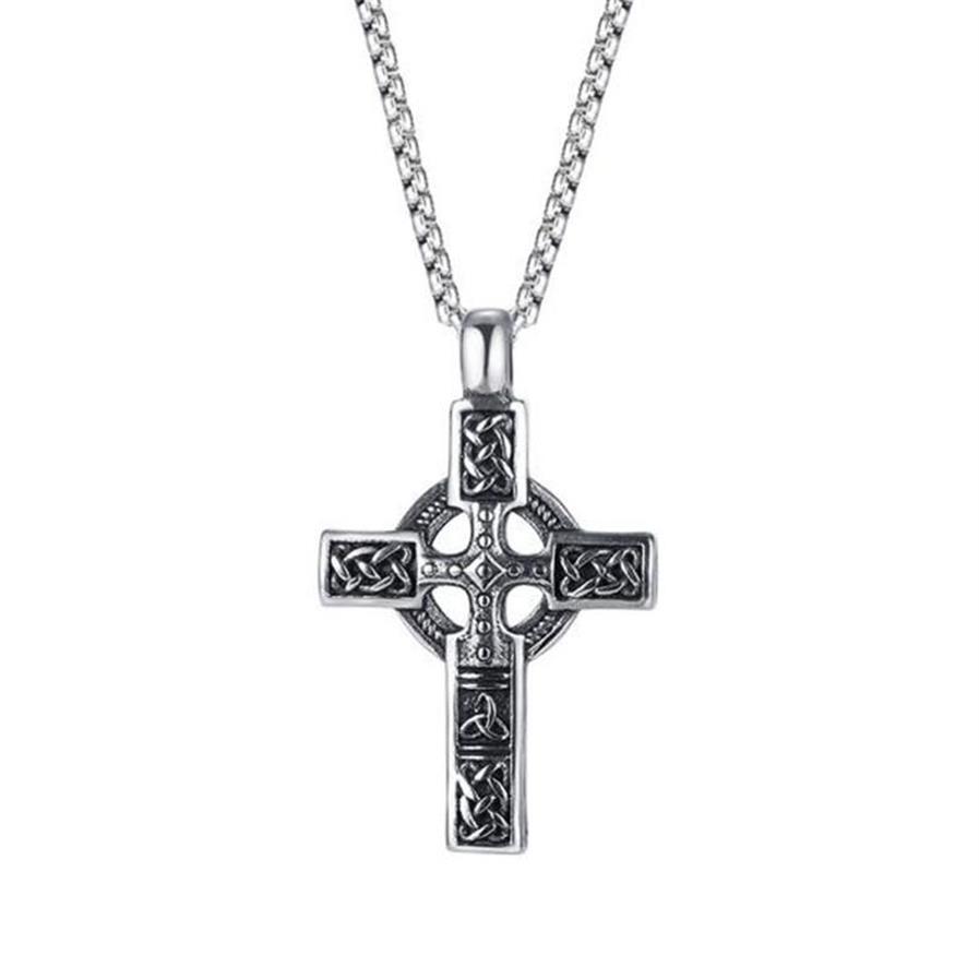 Pendentif Colliers Vintage Viking Celtic Noeud Motif Croix Collier Hommes En Acier Inoxydable Chaîne Bijoux Amulette WholePendant242y