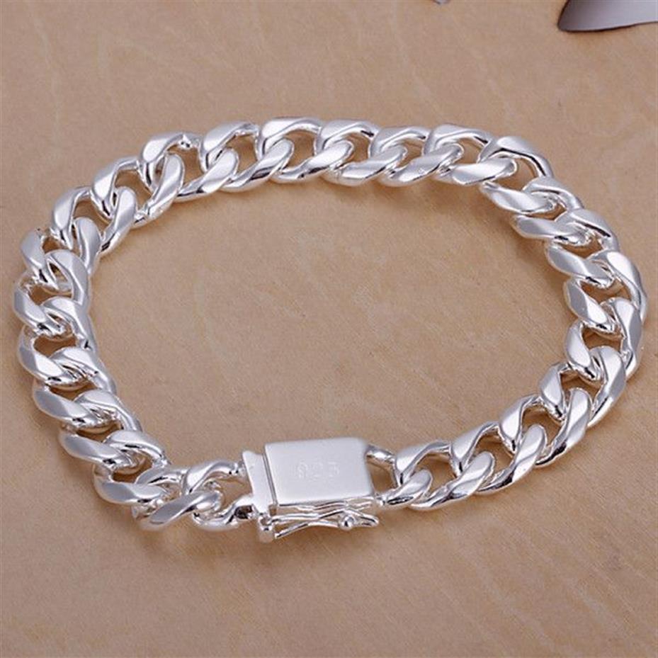 Geschenk 925 Silber 10MM Quartett-Schnalle seitliches Armband - Herren DFMCH037 neue Mode Sterlingsilber vergoldet Kettenglied267D