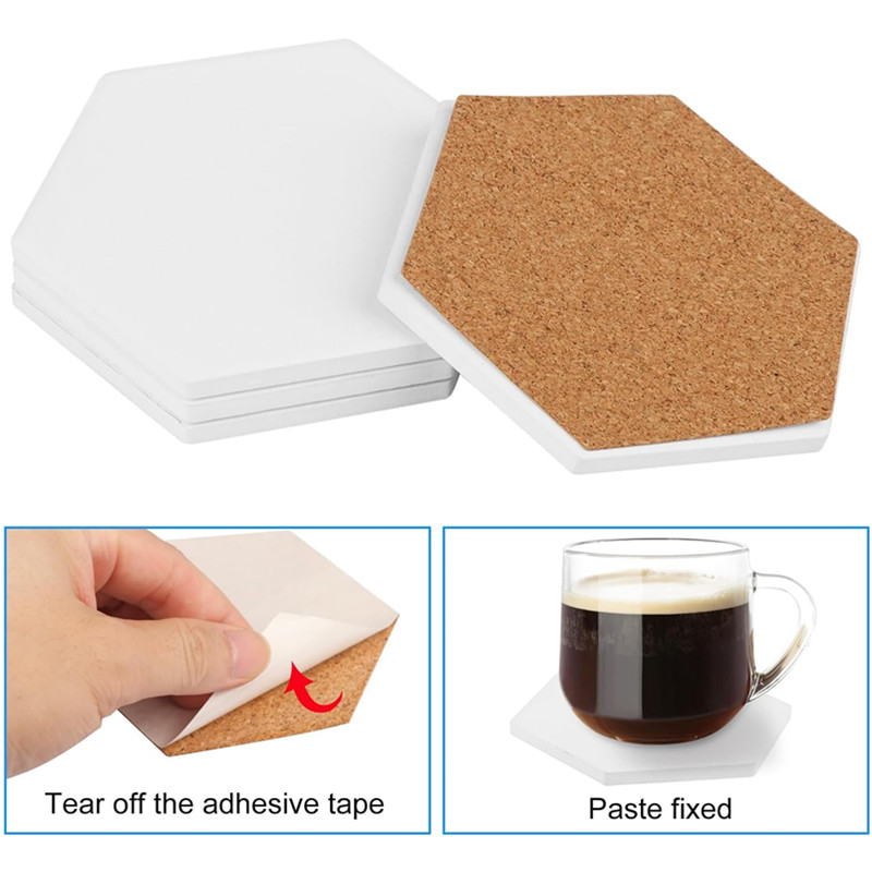 Sublimatie Blank Absorberende Keramische Onderzetter Met Kurk Steunkussens Mat Pad Thermische Warmteoverdracht DIY Afbeelding Cup Onderzetters Voor Thuis Versieren Drink Zweet