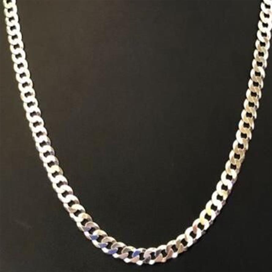 Mäns glänsande 7mm platt trottoarkant Miami Cuban Chain Solid 925 Silver Italy Made305G