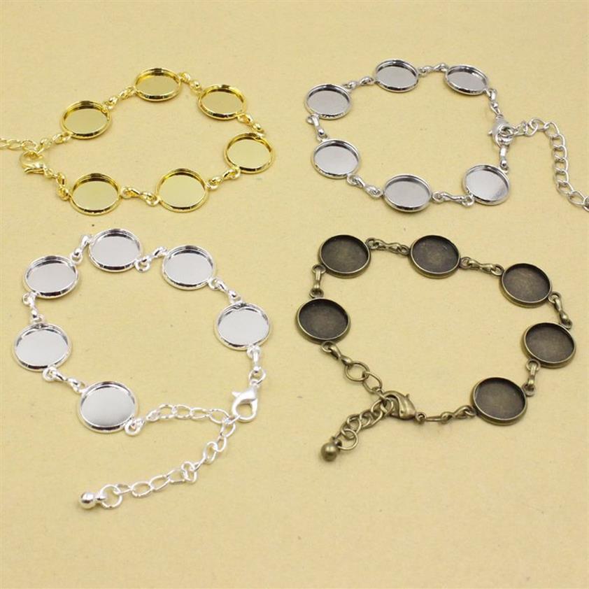 Whole-/ Vintage cuivre rond blanc réglage lunette base vierge cabochon bracelet avec diamètre intérieur 12mm base pour bracelet bricolage K244P