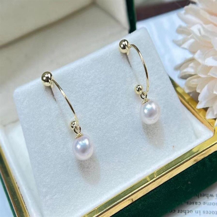 22090909 Diamondbox - PEARL Jewelry brincos ear studs esterlina 925 prata círculo gancho akoya 7-8 mm pingente redondo charme presente idea271G