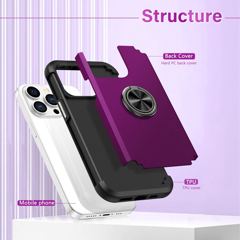 Finger Ring Holder Cases For Iphone 15 Pro MAX 14 Plus 13 12 11 X XR 8 7 Magnet Car Bracket 2in1 Hard PC Soft TPU Armor Shockproof Hybrid Layer Defender Anti-fall Phone Cover