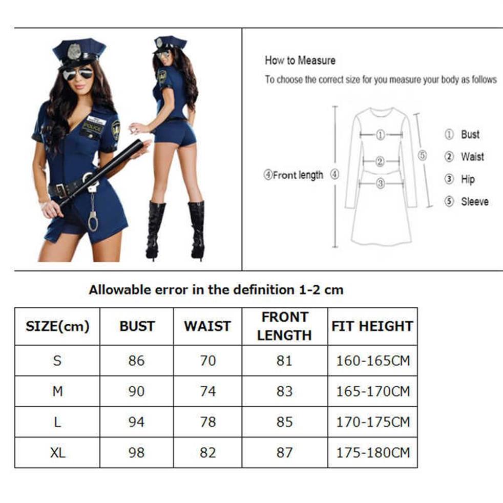 SEXY POLICE Woman Officer Uniform Costume Halloween Clubwear Zipper Erotic Outfit Cosplay Carnival Fancy Party Dress Y09033023