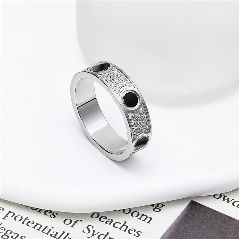 High Edition Black Ceramic Love Rings Wedding Band Women SCREW Marking 3 Rows Diamond Paled 316L Titanium Steel Designer Jewel270T