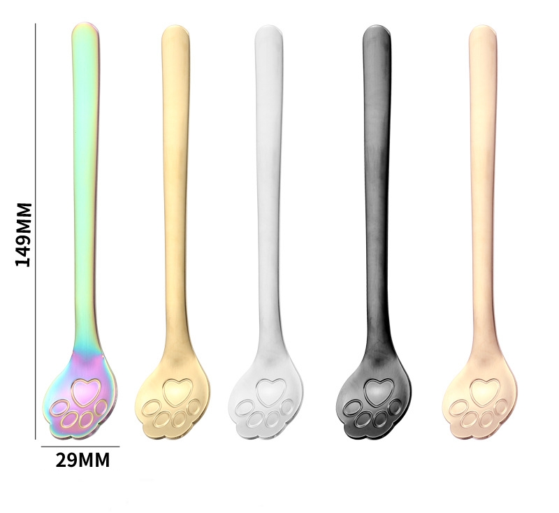 Colheres de café 14.9cm bonito gato garras pata colheres de aço inoxidável para especialidade sorvete mexendo colheres de chá q811