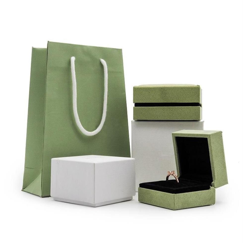 Mücevher torbaları çanta markası basit güzel mücevher bilezik kutusu seti süet yeşil renk kasa dört yapraklı yonca kolye ambalajı pape282v